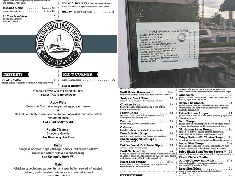 Steveston Built Local Taphouse & Grill Menu