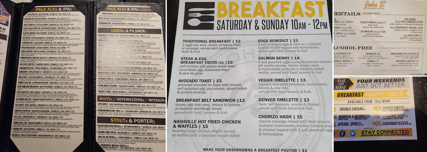 John B Pub Menu