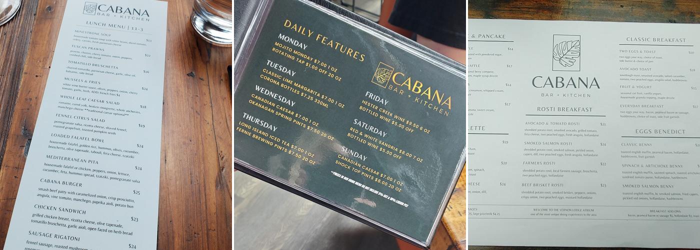 Prestige Vernon Lodge and Conference Centre Menu