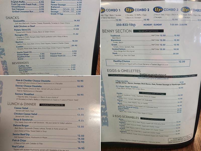 PJ's Restaurant Menu