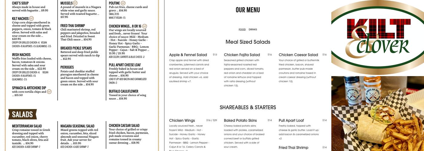 The Kilt and Clover Menu