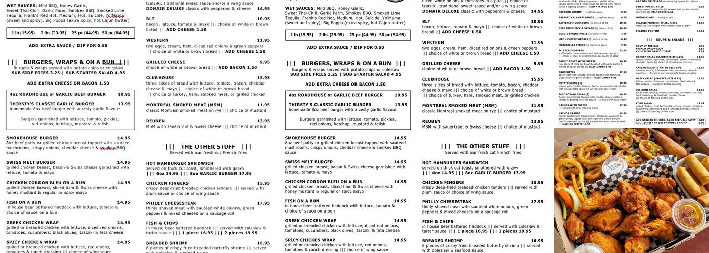 Thirsty's Bar & Grill Menu