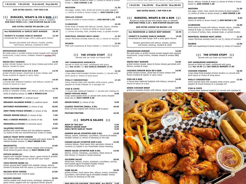 Thirsty's Bar & Grill Menu