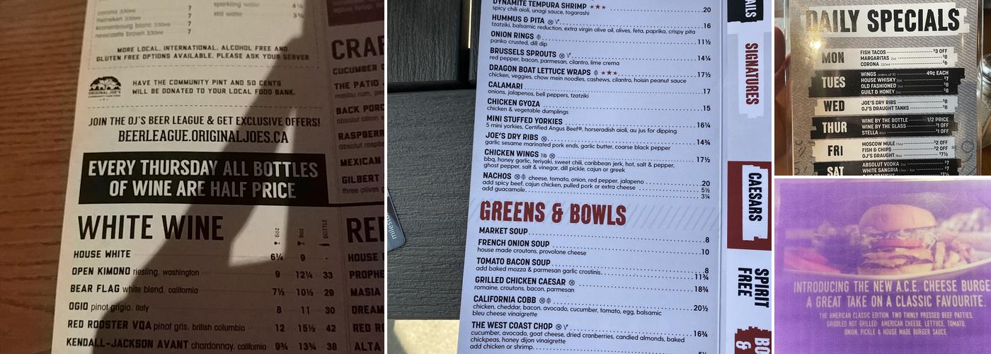 Original Joe's Menu