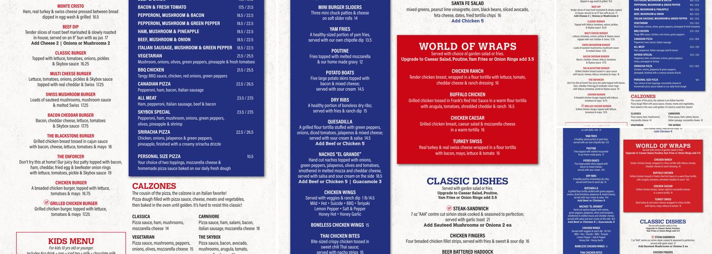 Skybox Grill Menu