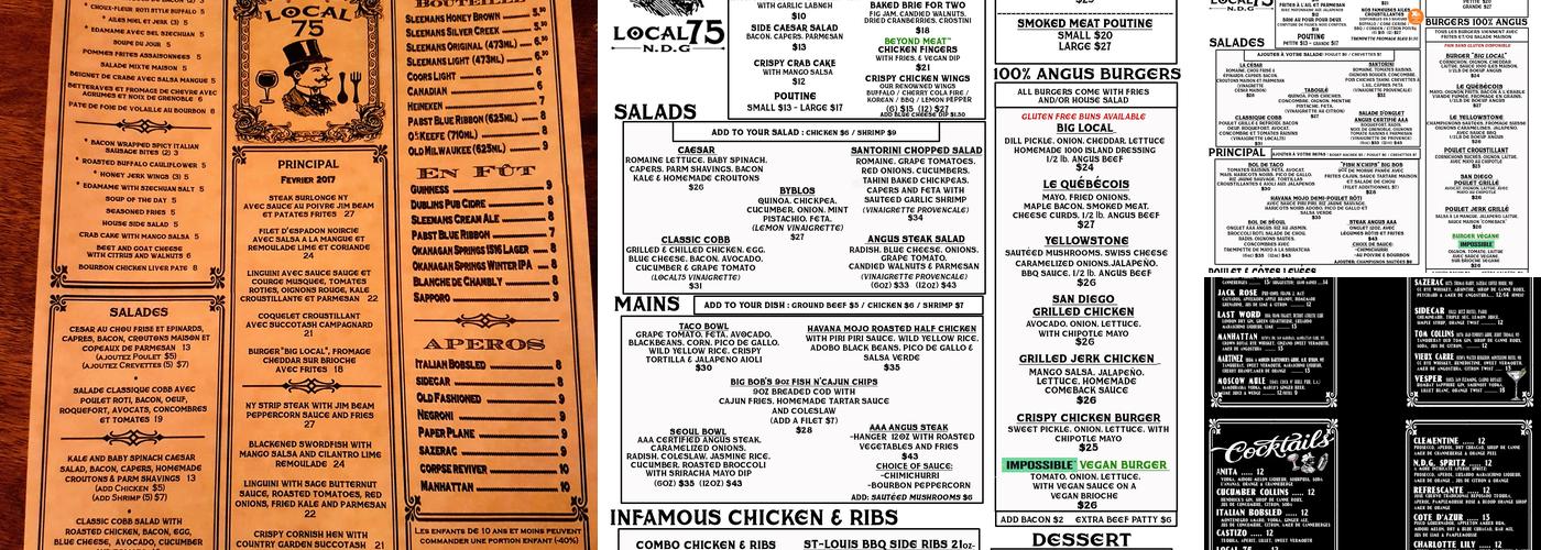 LOCAL75 Bistro Pub Menu