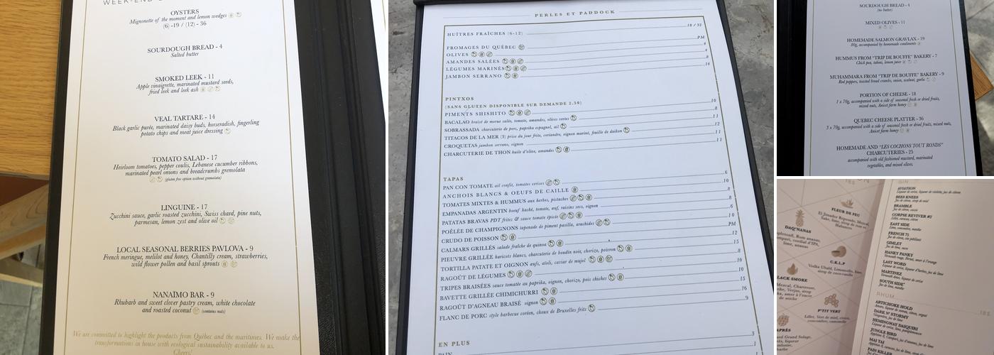 Perles et Paddock Menu