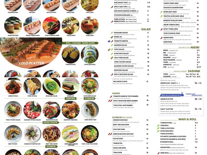 Green Leaf Sushi l Burnaby Menu