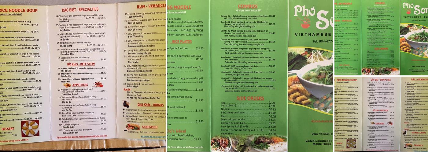 Pho Song Menu