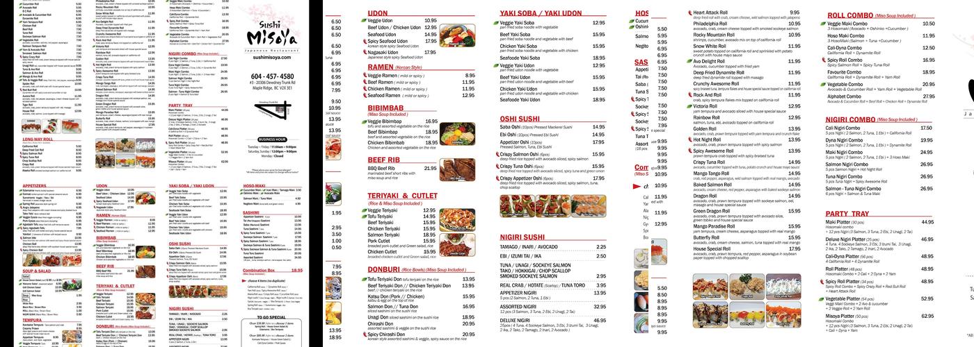 Sushi Misoya Menu