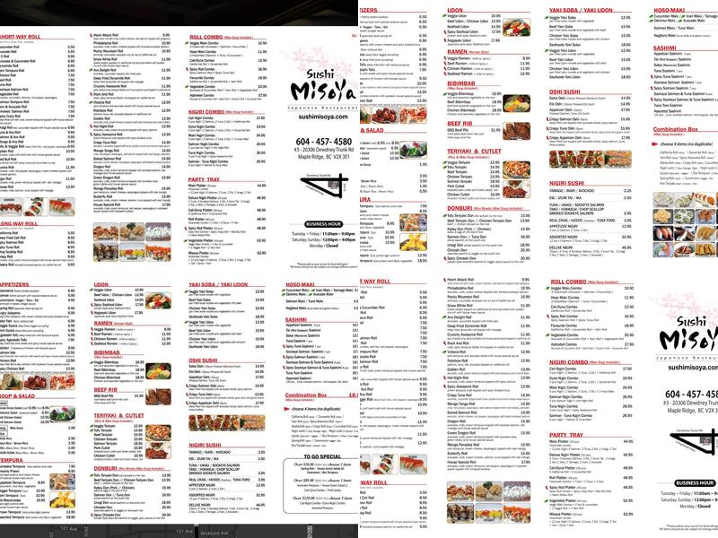 Sushi Misoya Menu
