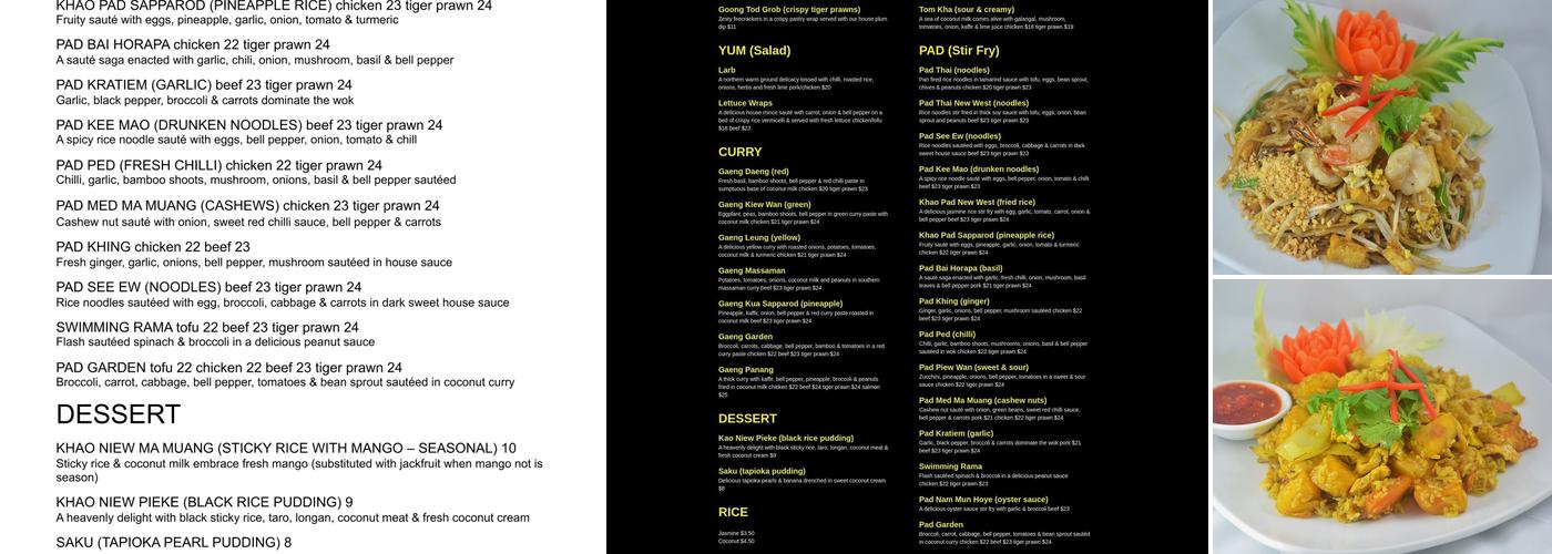 Thai New West Restaurant Menu