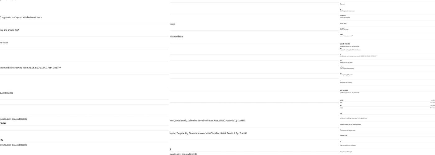 Yiannis Greek Taverna Menu