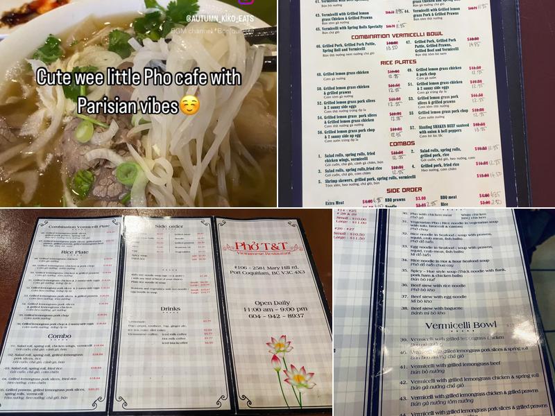 Phở T&T Menu