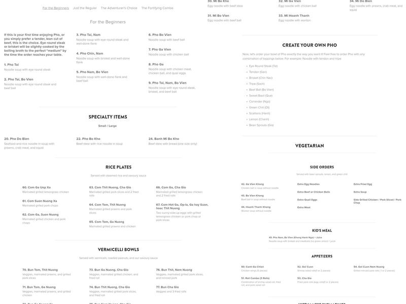 Phở Japolo Menu