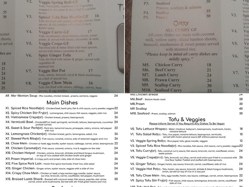 Mekong River Restaurant Vietnamese Cuisine Menu