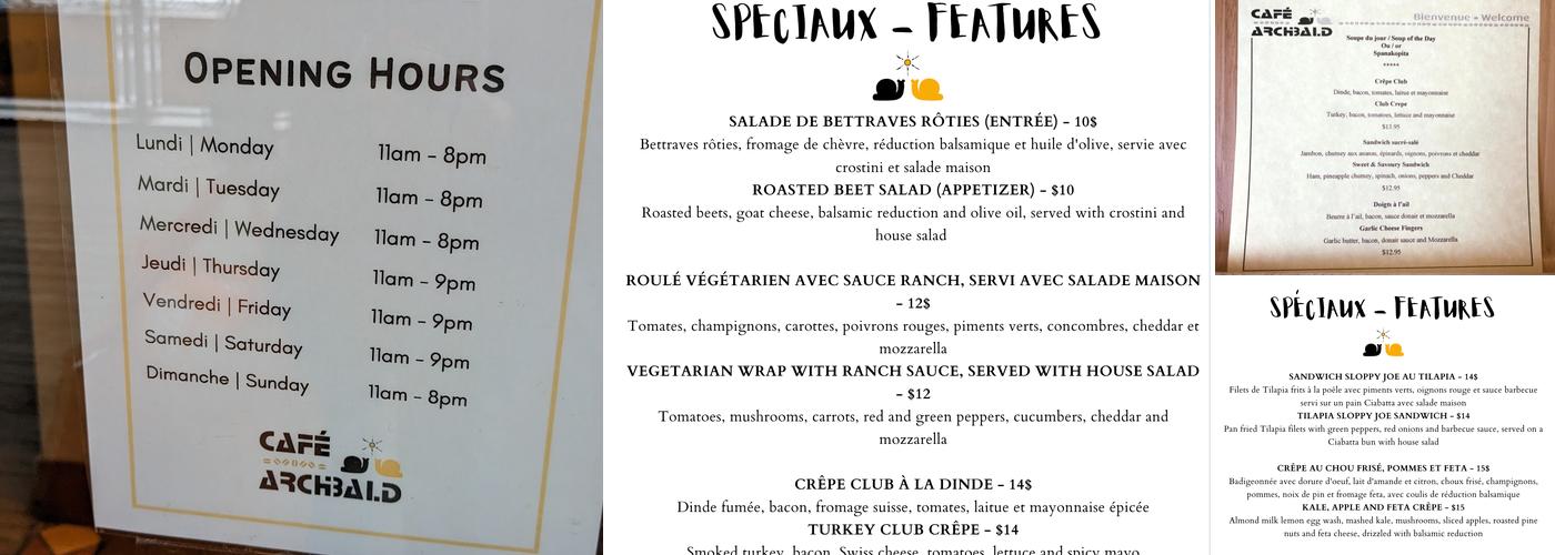 Cafe Archibald Menu