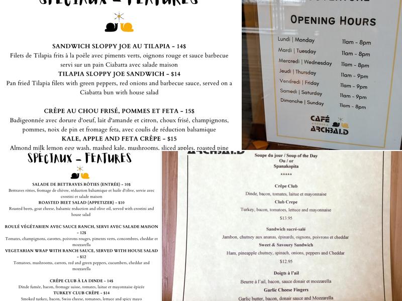 Cafe Archibald Menu