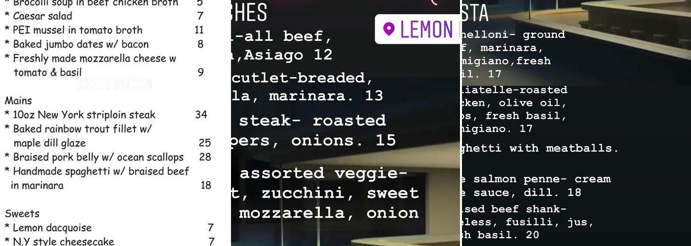 Lemon Bistro Menu