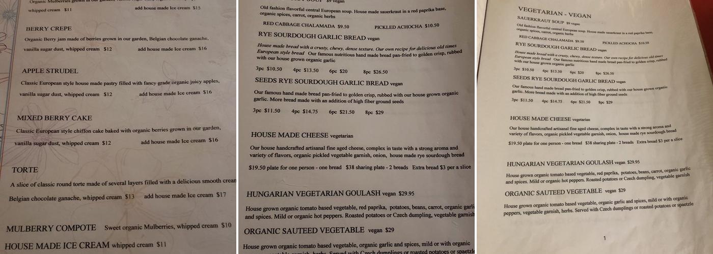 Red Chateau Menu