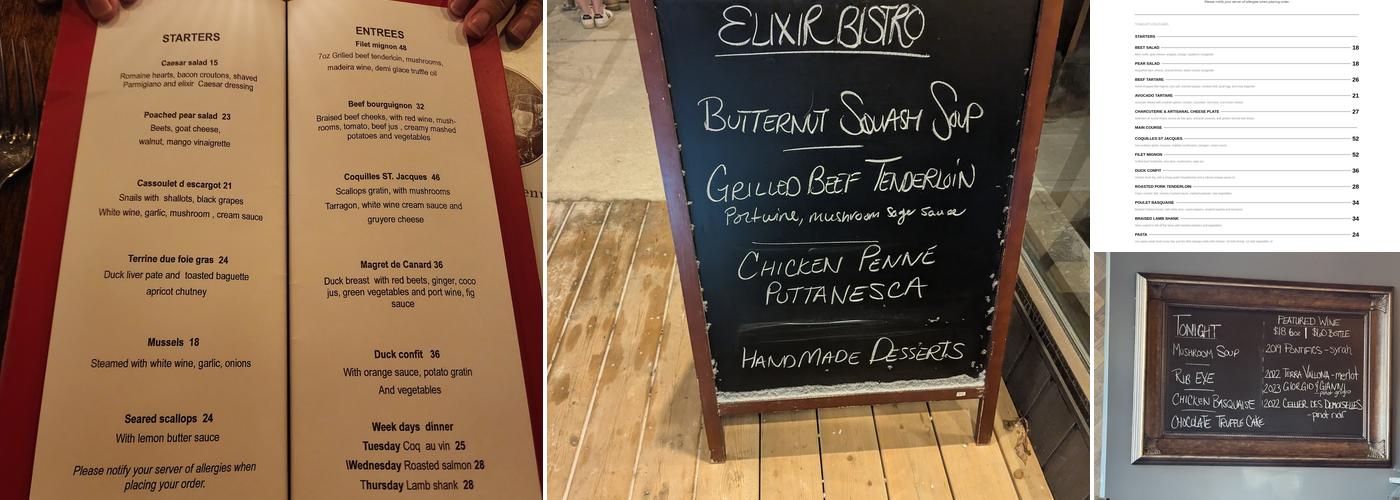 Elixir Bistro Menu