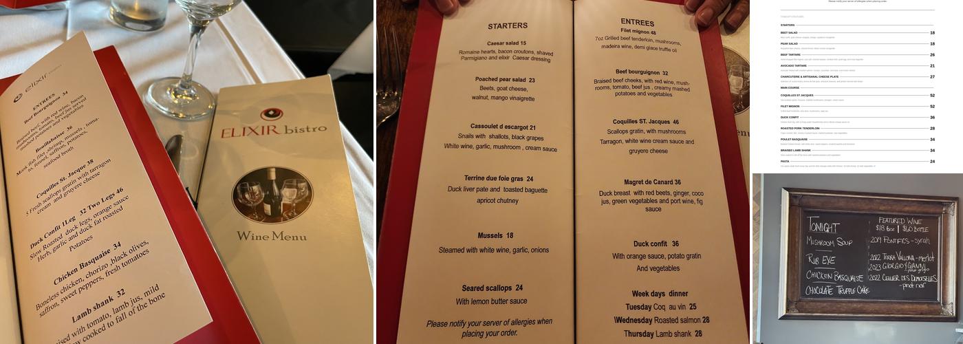 Elixir Bistro Menu
