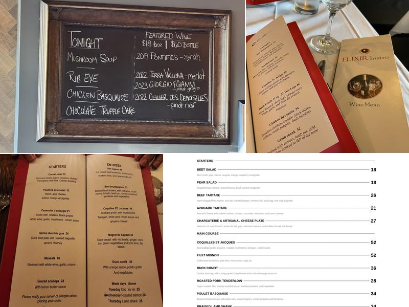 Elixir Bistro Menu