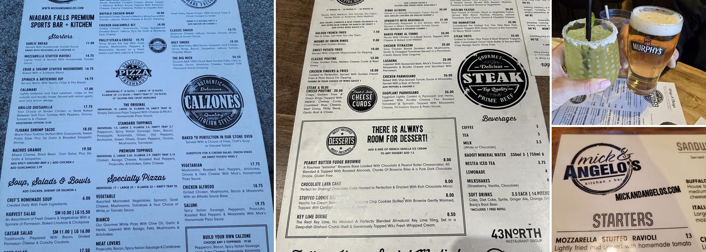 Mick & Angelo's Kitchen + Bar Menu
