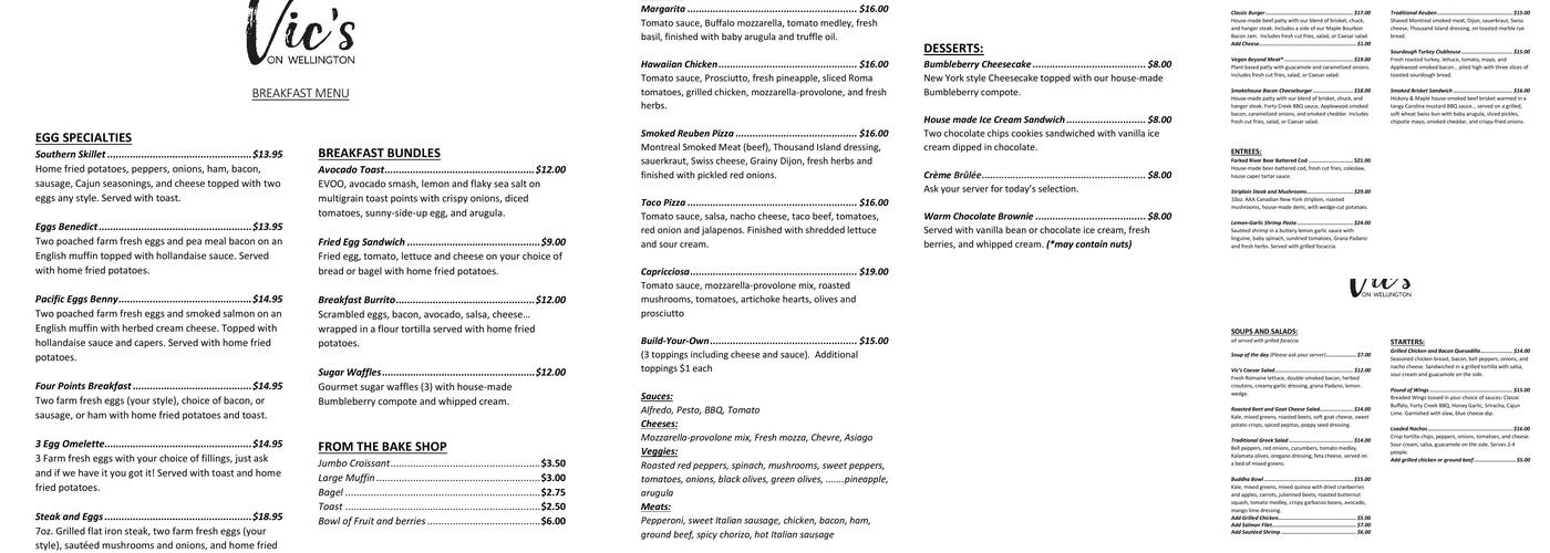 Vic's on Wellington & Bentley's Lounge Menu