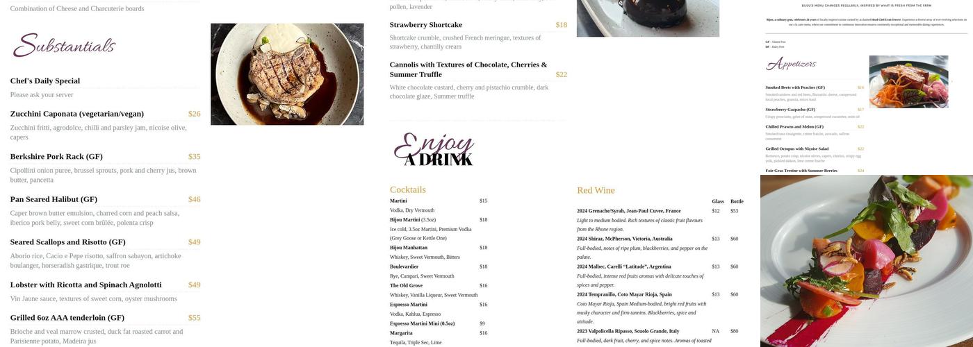 Bijou Restaurant Menu