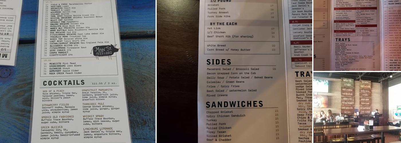 Main Street Beer & BBQ Menu
