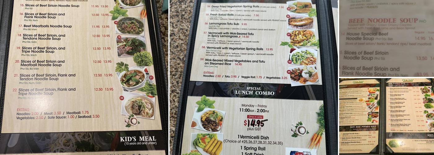 Pho Sate Menu