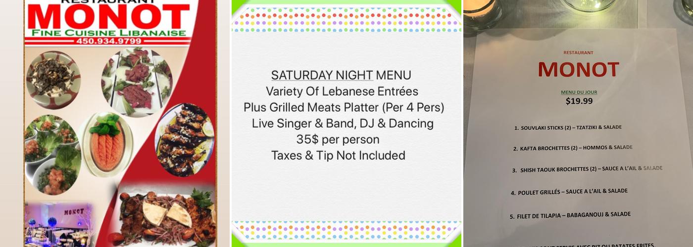 Restaurant Monot Cuisine Libanaise Menu
