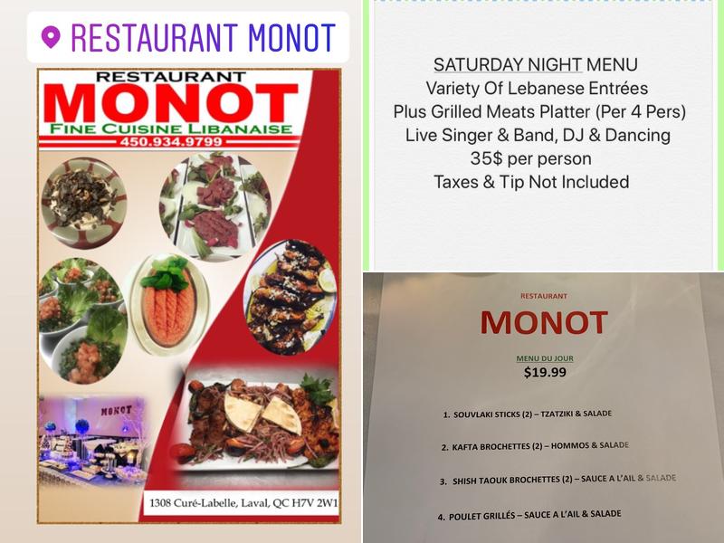 Restaurant Monot Cuisine Libanaise Menu