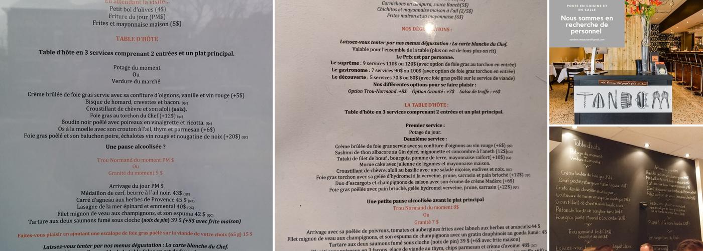 Tandem Restaurant Menu