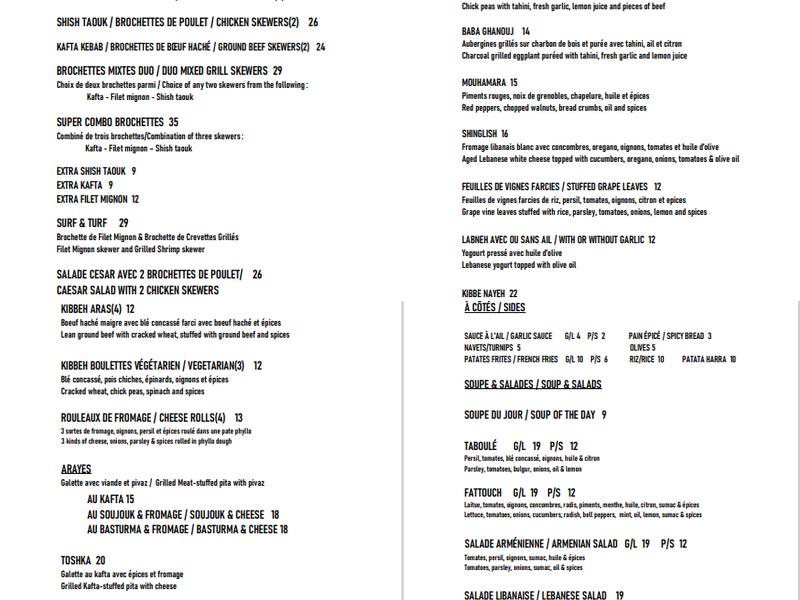 Restaurant Rouby Menu