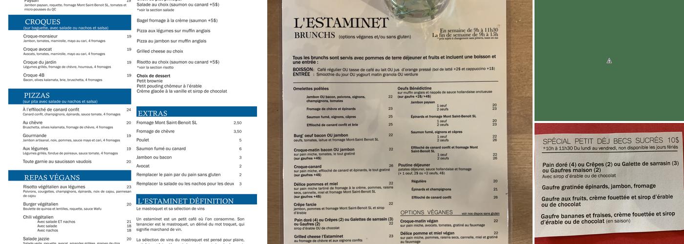 L'ESTAMINET - Café bistro Menu