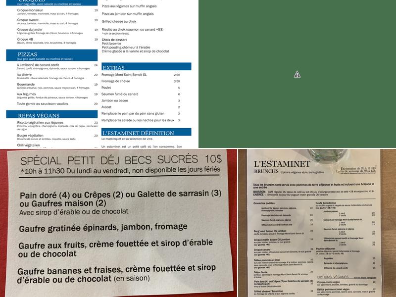 L'ESTAMINET - Café bistro Menu