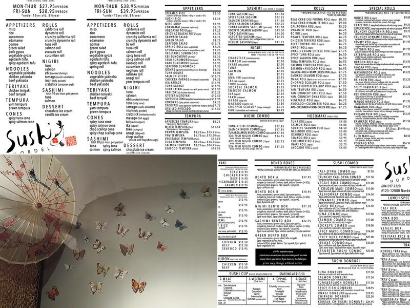 Nordel Sushi Menu