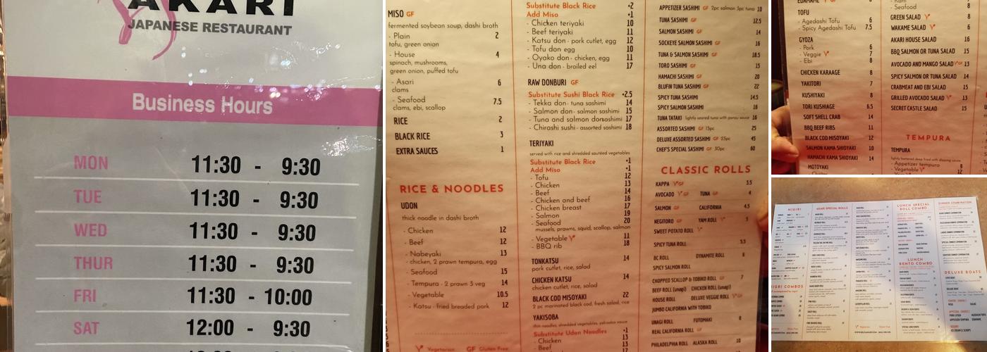 Akari Japanese Restaurant Menu