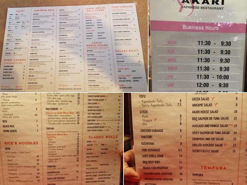 Akari Japanese Restaurant Menu