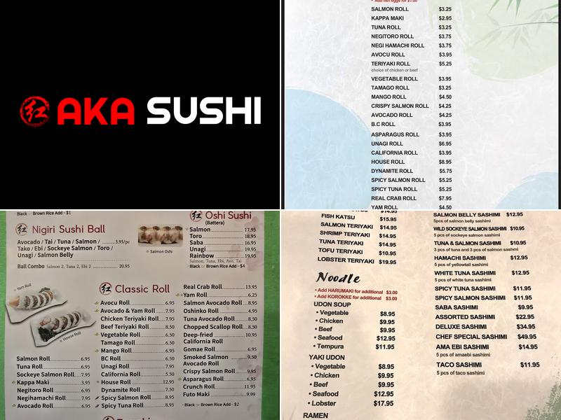 Aka Sushi in Surrey Menu