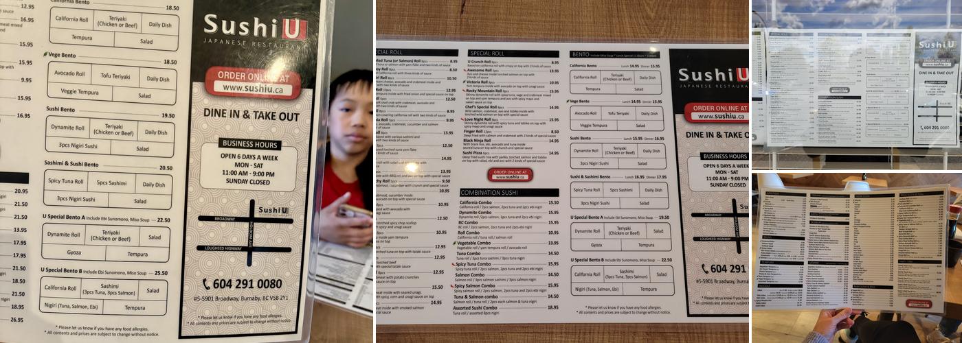 Sushi U Burnaby Menu