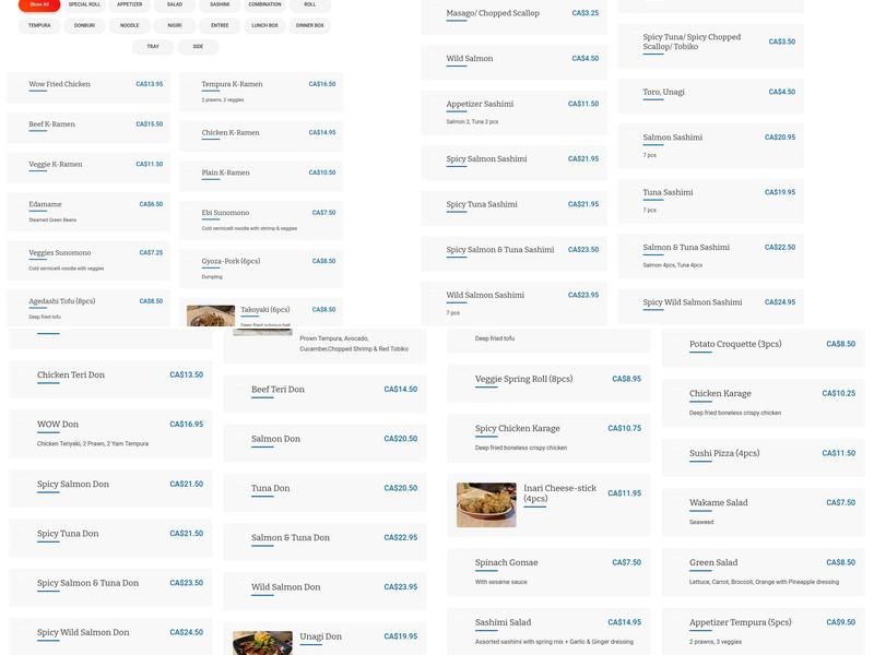 Sushi Wow Menu