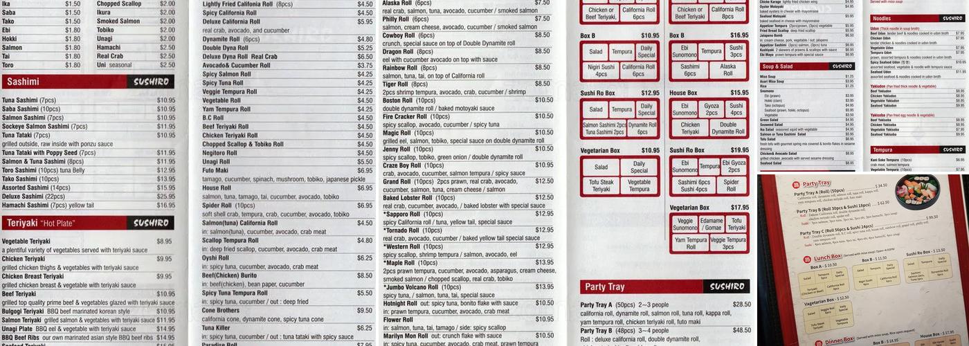Sushiro Menu