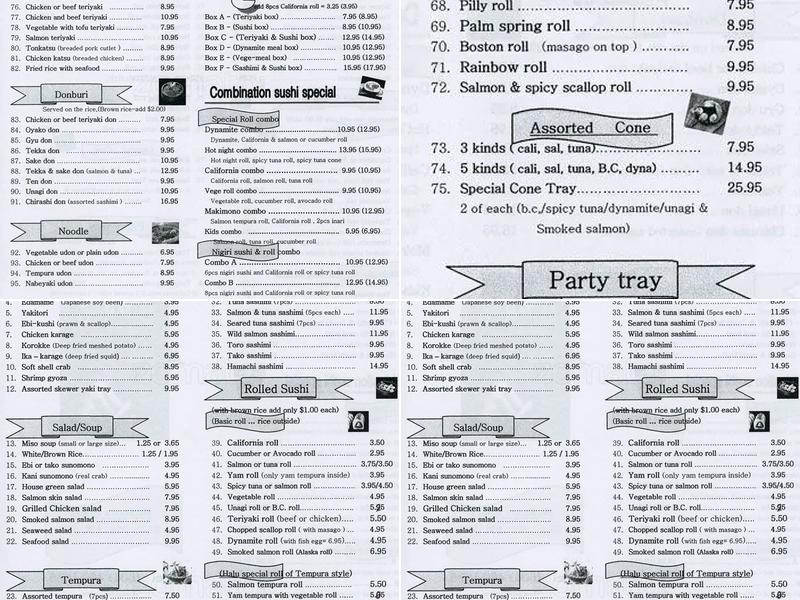 Halu Sushi Restaurant Menu