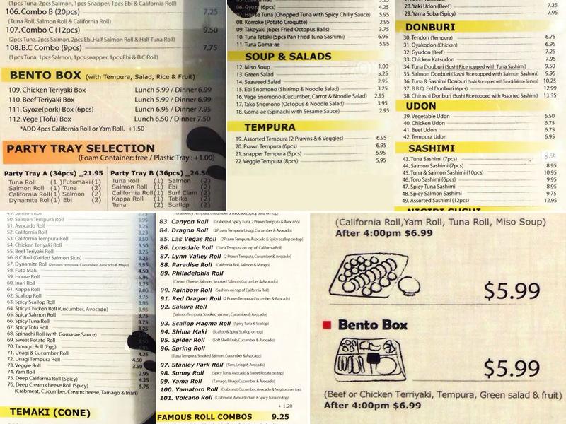 Yama Sushi Menu
