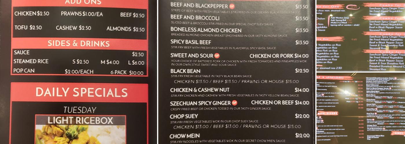 The Rice Box Menu