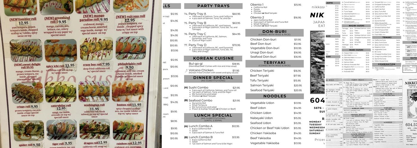 Nikko Sushi Restaurant Menu