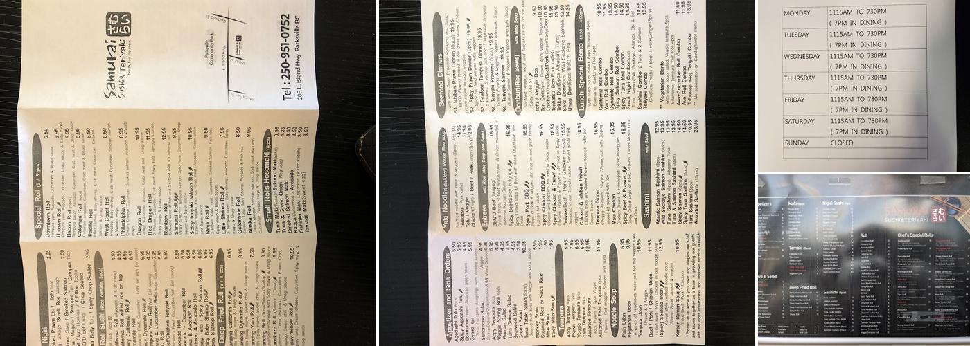 Samurai Sushi & Teriyaki Menu